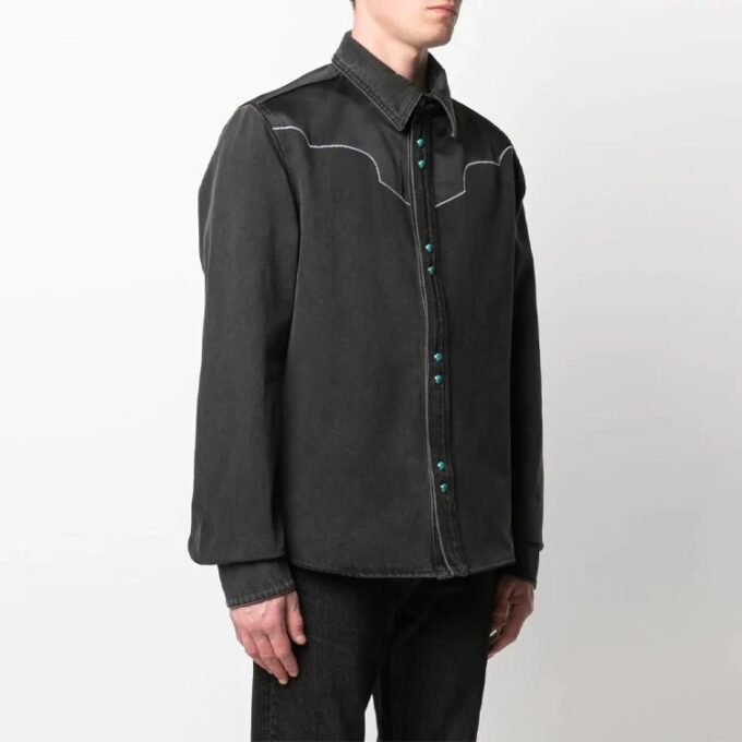 Chaqueta tipo camisa con solapas y estampado de flechas, versión estándar, gris y negro