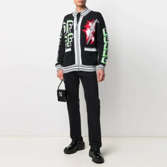 Chaqueta tipo cárdigan con cremallera y estampado SS21, negro