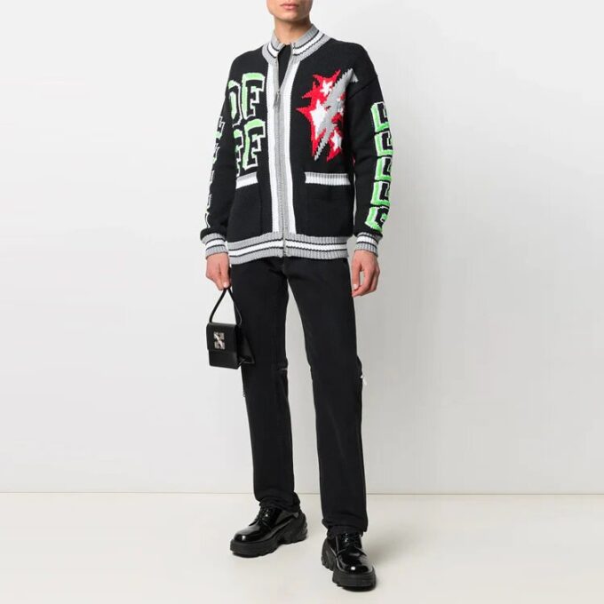 Chaqueta tipo cárdigan con cremallera y estampado SS21, negro