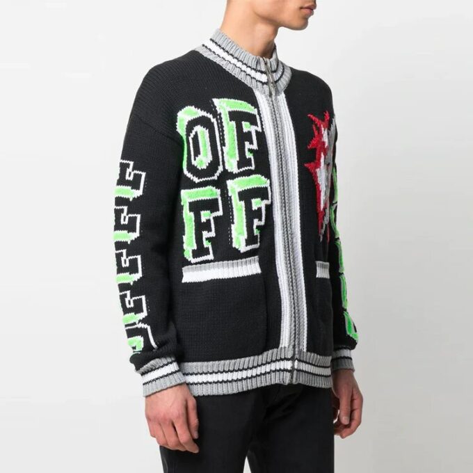 Chaqueta tipo cárdigan con cremallera y estampado SS21, negro