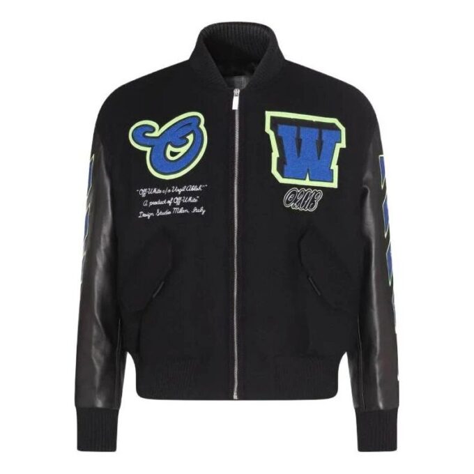 Chaqueta universitaria con parche con el logotipo