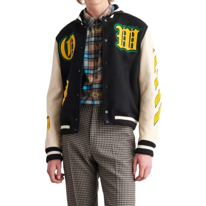Chaqueta universitaria con parche de logotipo «Negro»