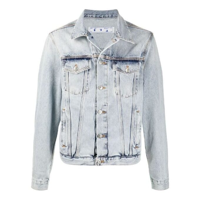 Chaqueta vaquera con logo decolorado para hombre, azul claro