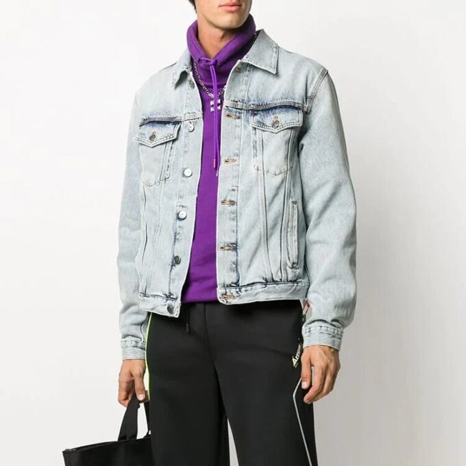 Chaqueta vaquera con logo decolorado para hombre, azul claro
