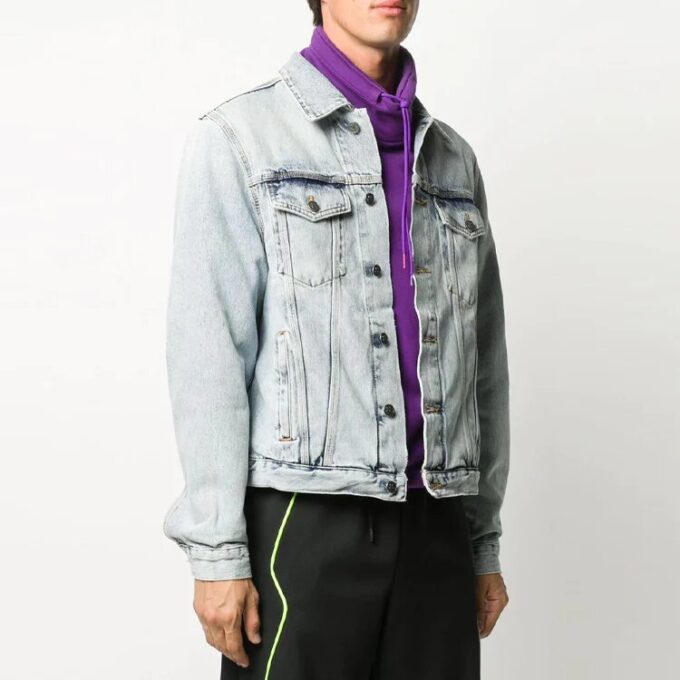 Chaqueta vaquera con logo decolorado para hombre, azul claro