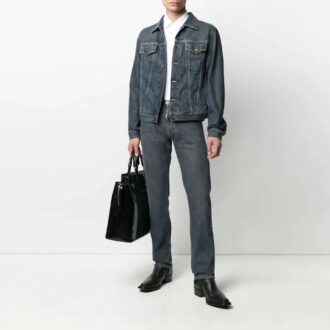 Chaqueta vaquera holgada con estampado de logotipo de la colección SS21, azul Denim