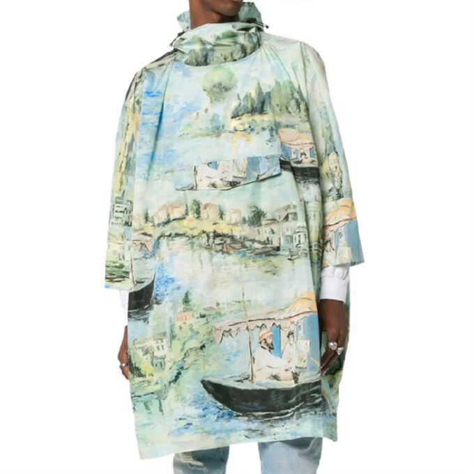 Cortavientos verde de nylon con capucha, corte holgado y estampado de pintura para hombre de Off-White