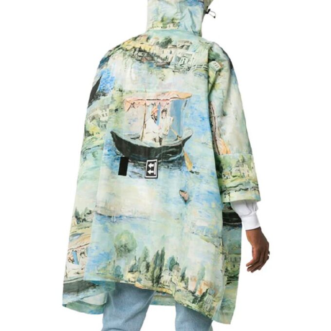 Cortavientos verde de nylon con capucha, corte holgado y estampado de pintura para hombre de Off-White