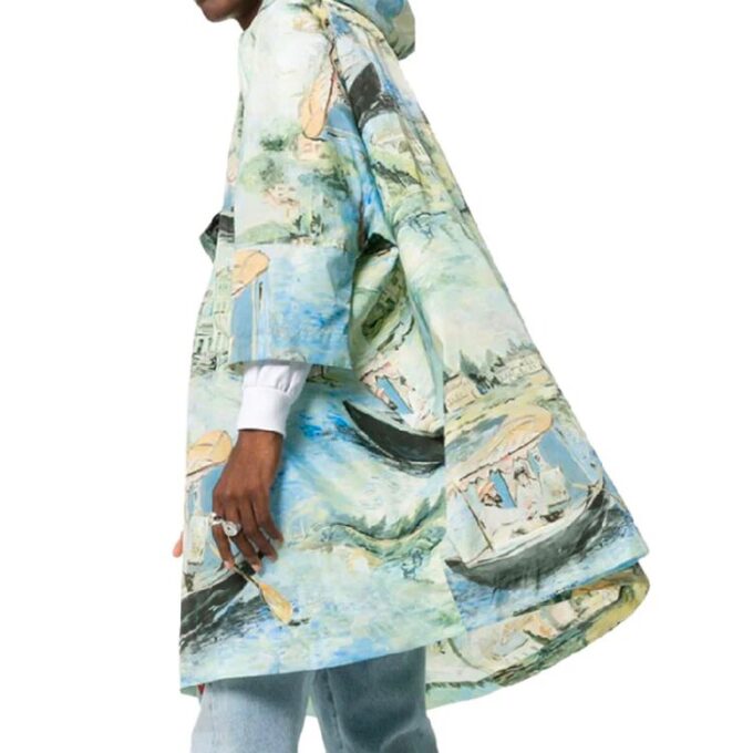 Cortavientos verde de nylon con capucha, corte holgado y estampado de pintura para hombre de Off-White