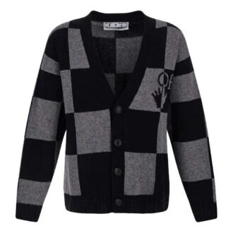 Cárdigan de manga larga con cuello en V y estampado de cuadros, colección Otoño-Invierno 2021, versión básica, color negro