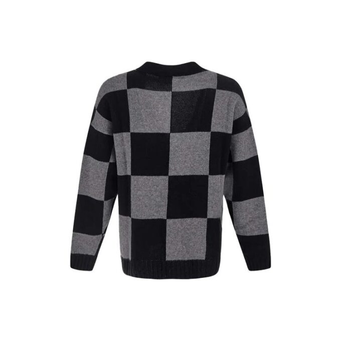 Cárdigan de manga larga con cuello en V y estampado de cuadros, colección Otoño-Invierno 2021, versión básica, color negro
