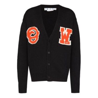 Cárdigan de punto de cuello en V con intarsia del logotipo, de un solo botonero y corte holgado, negro