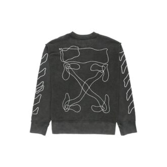 Cuello redondo holgado con logotipo bordado a rayas, negro