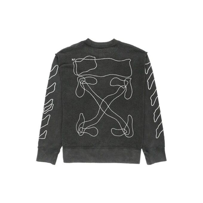 Cuello redondo holgado con logotipo bordado a rayas, negro