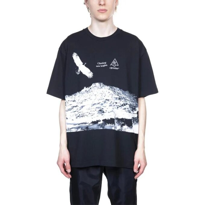 Estampado «Climbing new Heights» Impresión Hombre Holgada Negro