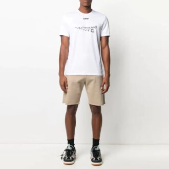 Estampado con motivos, pantalones cortos, corte ajustado, versión en blanco