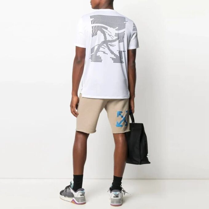 Estampado con motivos, pantalones cortos, corte ajustado, versión en blanco