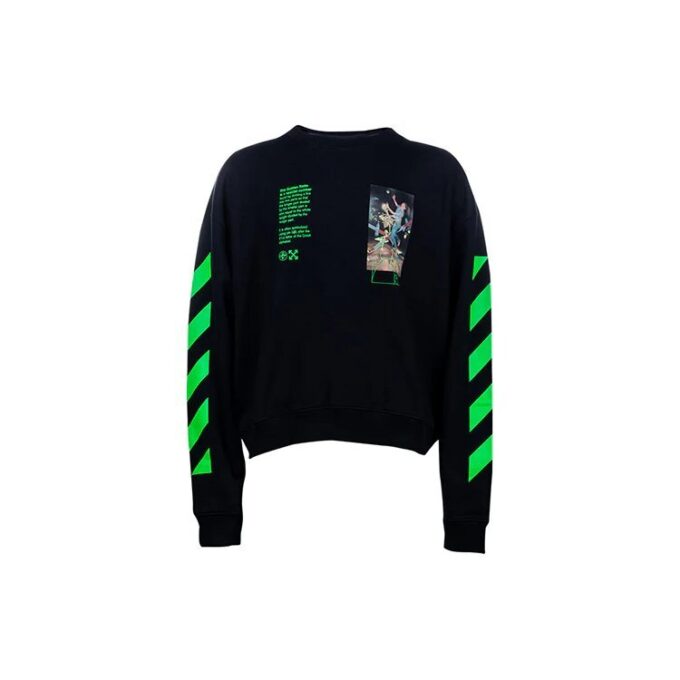 Estampado, cuello redondo, manga larga, corte holgado, negro