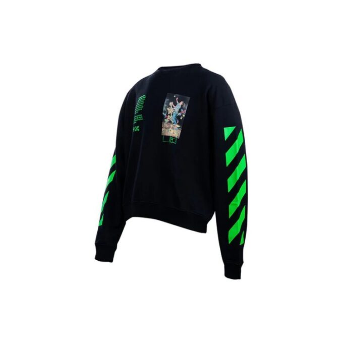 Estampado, cuello redondo, manga larga, corte holgado, negro