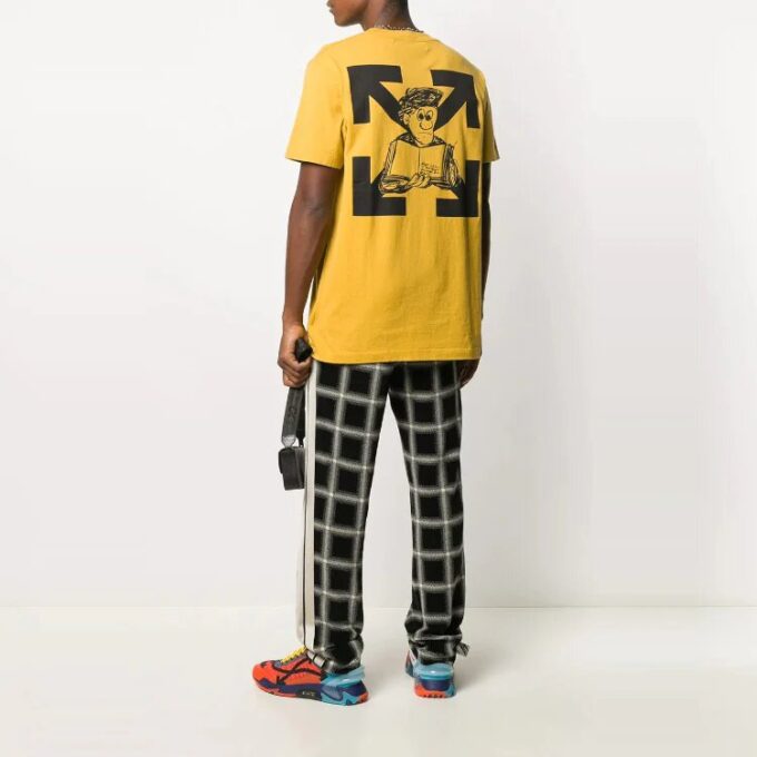 Estampado, cuello redondo, pantalones cortos, amarillo