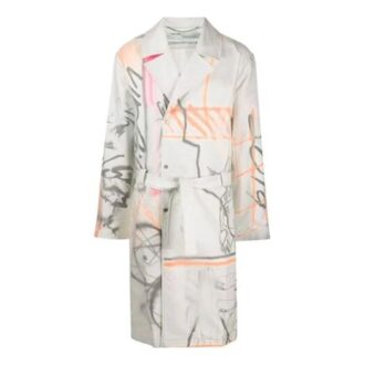 Estampado, de botonadura sencilla, con cordones, cortavientos, versión estándar, blanco