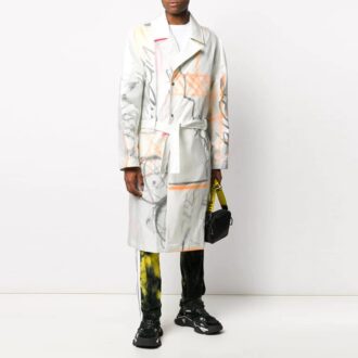 Estampado, de botonadura sencilla, con cordones, cortavientos, versión estándar, blanco