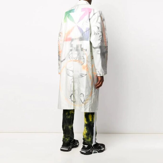 Estampado, de botonadura sencilla, con cordones, cortavientos, versión estándar, blanco