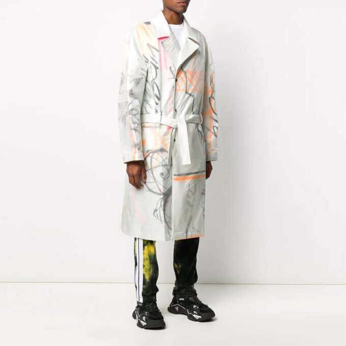 Estampado, de botonadura sencilla, con cordones, cortavientos, versión estándar, blanco