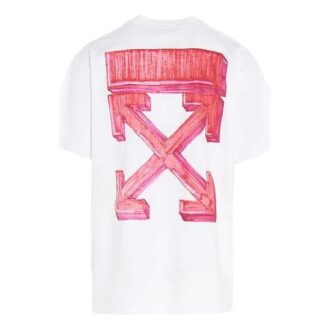 Estampado de flecha en la espalda, cuello redondo, pantalones cortos, corte holgado, blanco