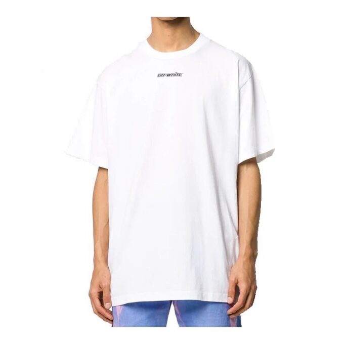 Estampado de flecha en la espalda, cuello redondo, pantalones cortos, corte holgado, blanco
