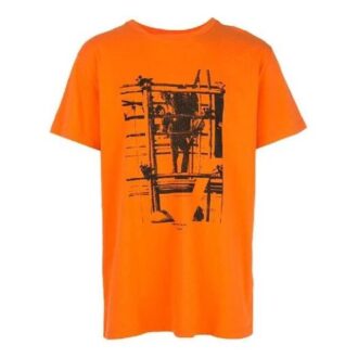 Estampado de flechas en algodón, cuello redondo, pantalones cortos, naranja