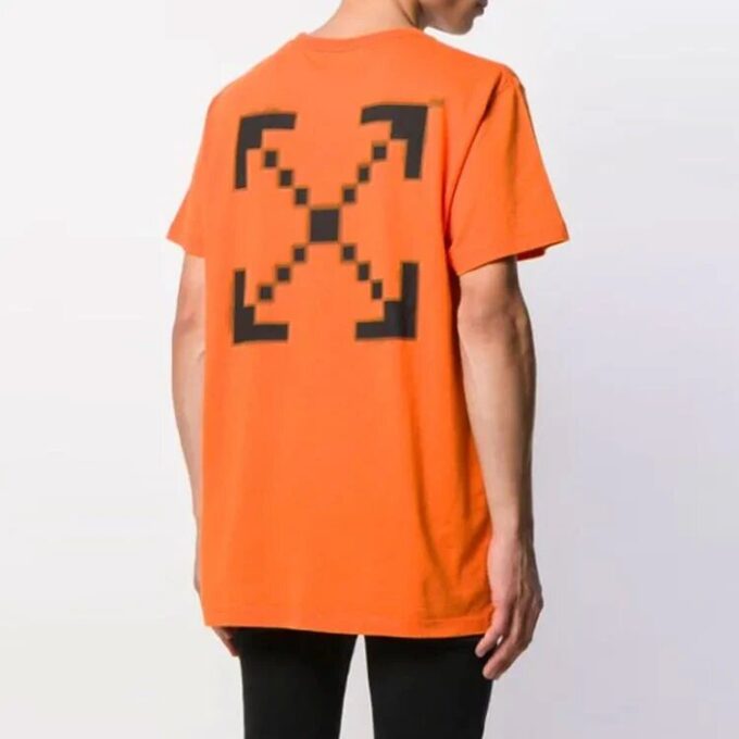 Estampado de flechas en algodón, cuello redondo, pantalones cortos, naranja