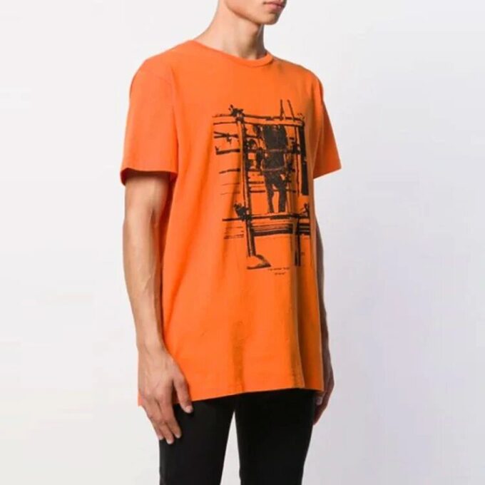 Estampado de flechas en algodón, cuello redondo, pantalones cortos, naranja