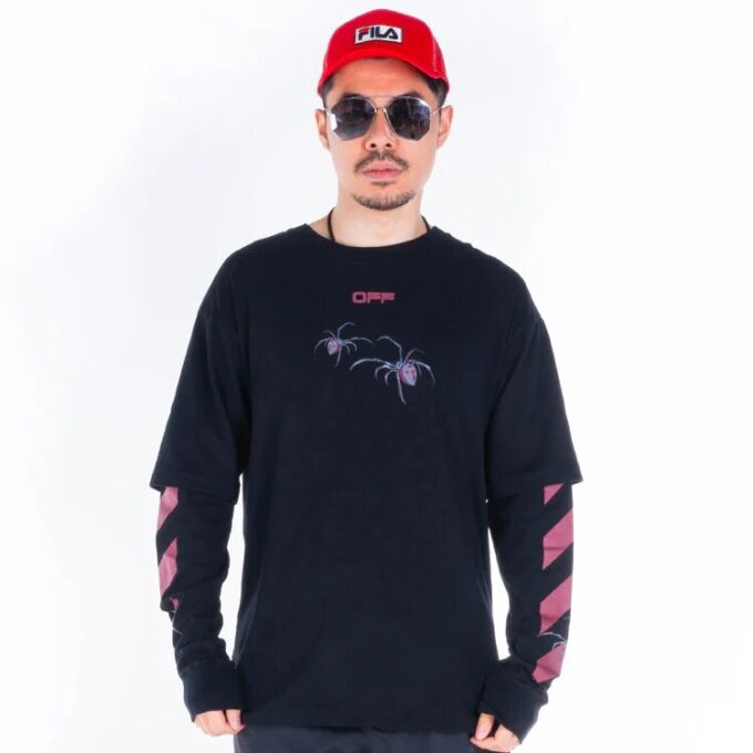 Estampado de flechas, manga larga, corte holgado, negro