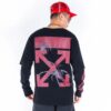 Estampado de flechas, manga larga, corte holgado, negro
