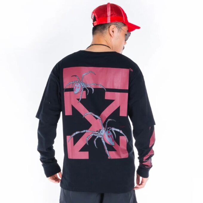 Estampado de flechas, manga larga, corte holgado, negro