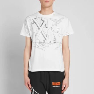 Estampado de águila diagonal, manga corta, blanco