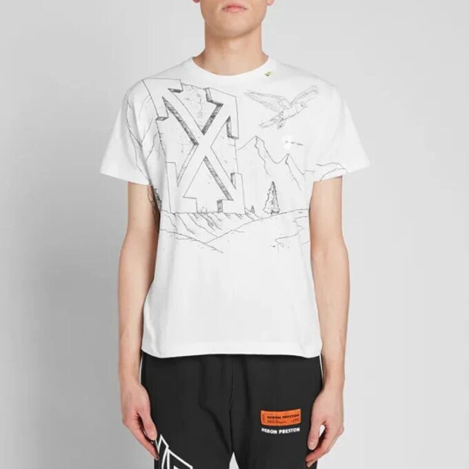 Estampado de águila diagonal, manga corta, blanco