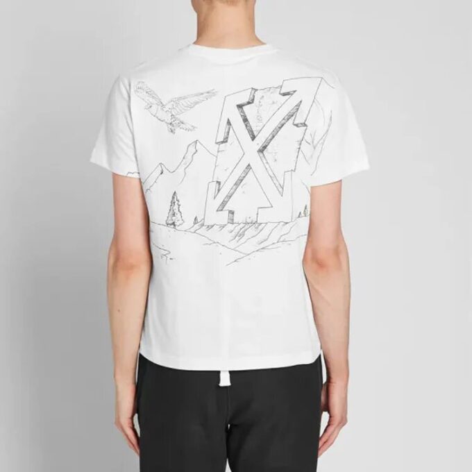 Estampado de águila diagonal, manga corta, blanco
