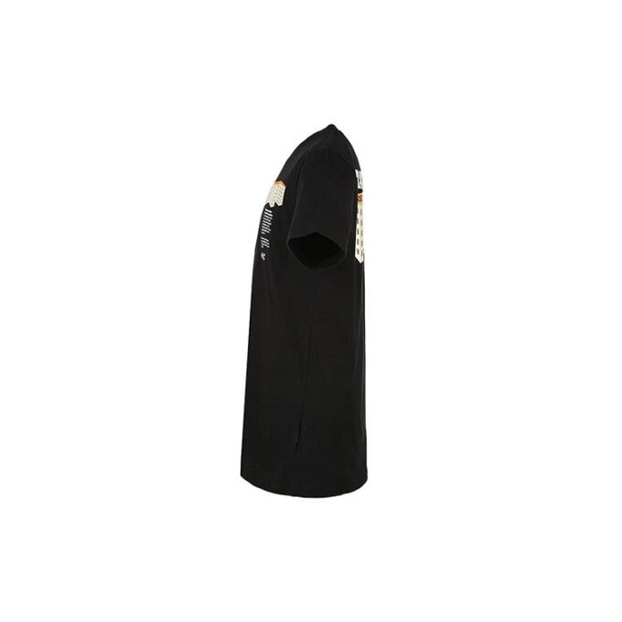 Estampado de letras, cuello redondo, pantalones cortos, negro