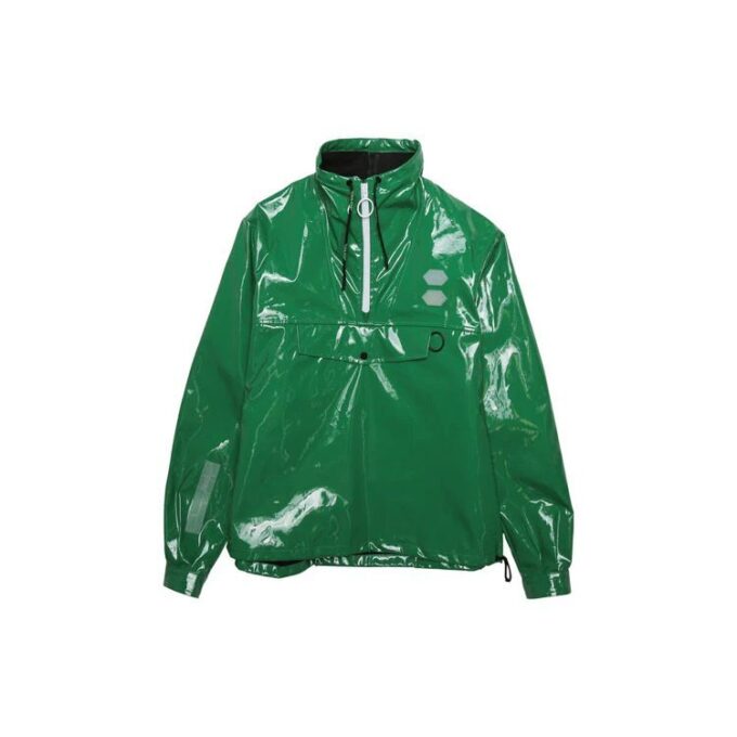 Estampado en la espalda, media cremallera, cuello alto, corte holgado, verde