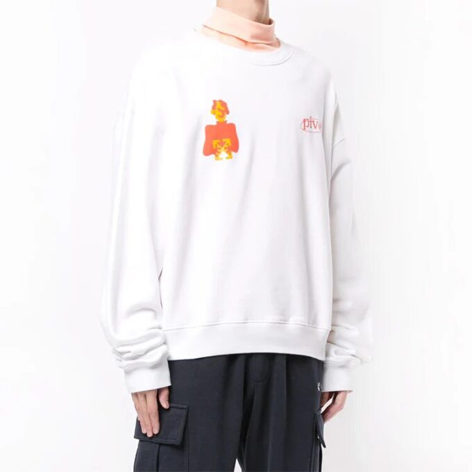 Estampado holgado de cuello redondo blanco