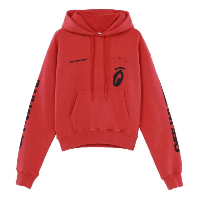 FW19 Sudadera con capucha oversize de felpa con estampado de Arrows divididas y grafitis para hombre, color rojo