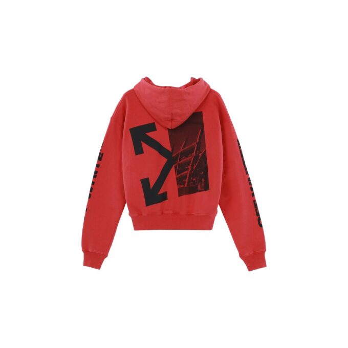 FW19 Sudadera con capucha oversize de felpa con estampado de Arrows divididas y grafitis para hombre, color rojo