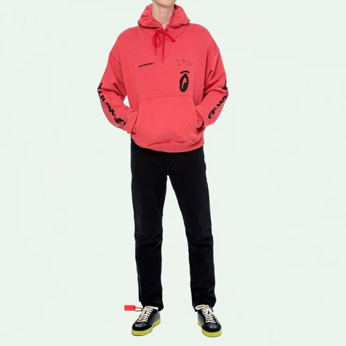 FW19 Sudadera con capucha oversize de felpa con estampado de Arrows divididas y grafitis para hombre, color rojo