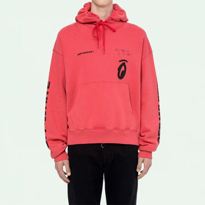 FW19 Sudadera con capucha oversize de felpa con estampado de Arrows divididas y grafitis para hombre, color rojo