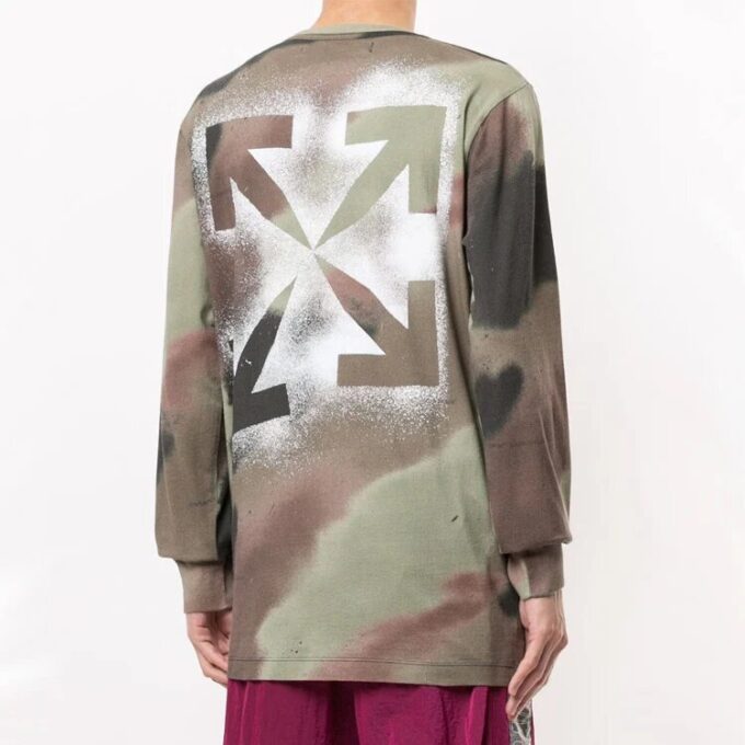 FW20 Camiseta de manga larga con estampado de Arrows y camuflaje para hombre, verde