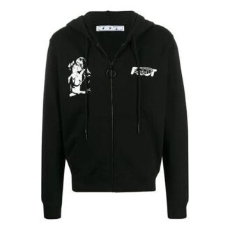 FW20 Kiss 21 Chaqueta con capucha y cremallera estampada para hombre, color negro
