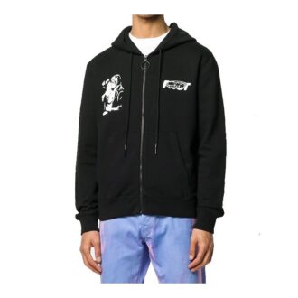 FW20 Kiss 21 Chaqueta con capucha y cremallera estampada para hombre, color negro