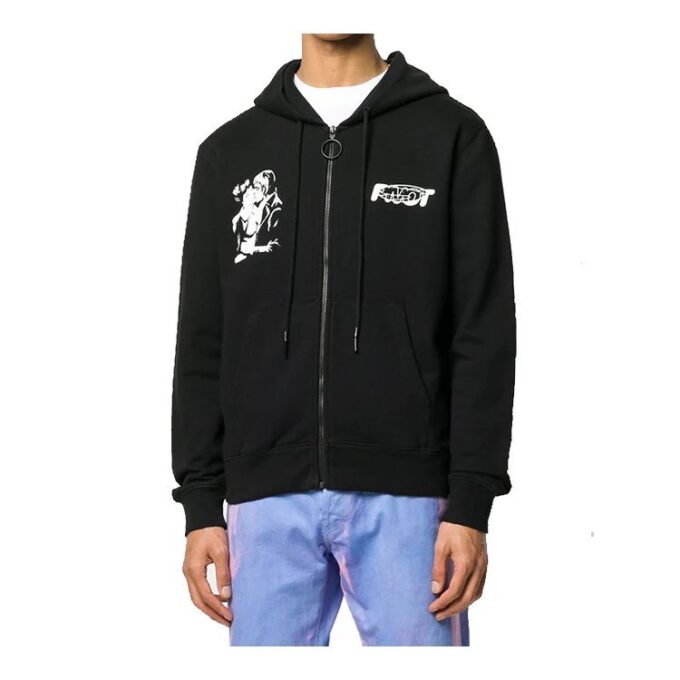 FW20 Kiss 21 Chaqueta con capucha y cremallera estampada para hombre, color negro